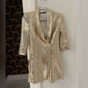 Zara | Dresses | Zara Sparkly Gold Blazer Dress | Poshmark